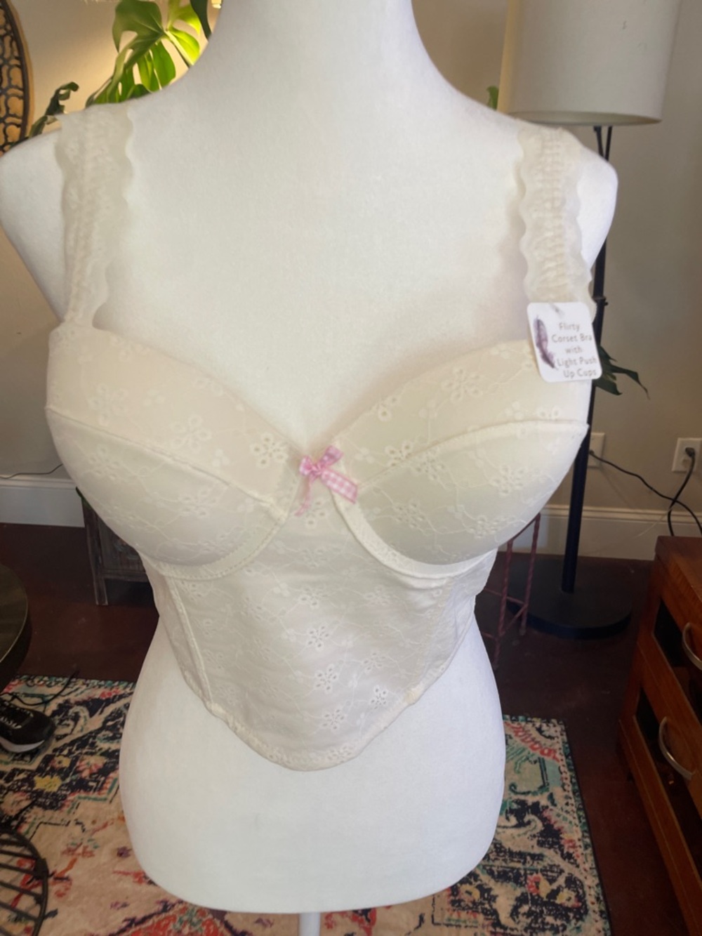 Jessica Simpson Cream Lace Longline Bustier with Pink Bow
